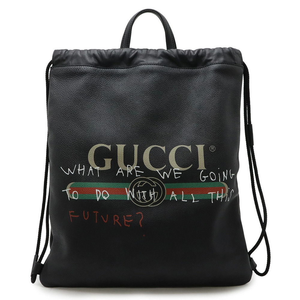 Gucci Coco Capitan drawstring backpack rucksack tote bag leather black